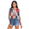 Aflyko Patriotic Women Fun Shirt Dominican Republic Flag Summer Outfit Sexy See Through Beach Cover Upp Fitted Blouse Crop Tops Long Sleeve Party Wear, M view 2