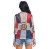 Aflyko Patriotic Women Fun Shirt Dominican Republic Flag Summer Outfit Sexy See Through Beach Cover Upp Fitted Blouse Crop Tops Long Sleeve Party Wear, M view 4