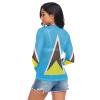 Aflyko Patriotic Women Fun Shirt Flag of Saint Lucia Summer Outfit Sexy See Through Beach Cover Upp Fitted Blouse Crop Tops Long Sleeve Party Wear, M view 3