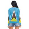 Aflyko Patriotic Women Fun Shirt Flag of Saint Lucia Summer Outfit Sexy See Through Beach Cover Upp Fitted Blouse Crop Tops Long Sleeve Party Wear, M view 4