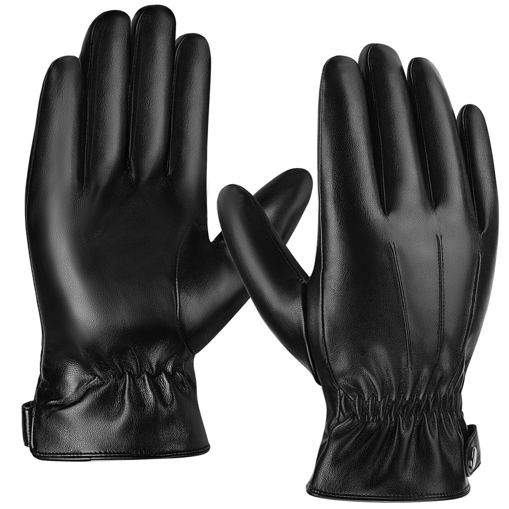Aegend PU Leather Gloves for Men, Super Soft Warm Velvet Lining Full Hand Touchscreen Anti-Slip Driving Gloves Thermal Winter, XX-Large