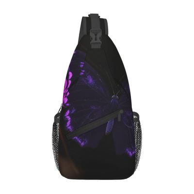 Dwrepo Sling Bag for Women Men Crossbody Bag Purple and black butterfly Chest Bag Hiking Daypack Fanny Pack Sling Backpack