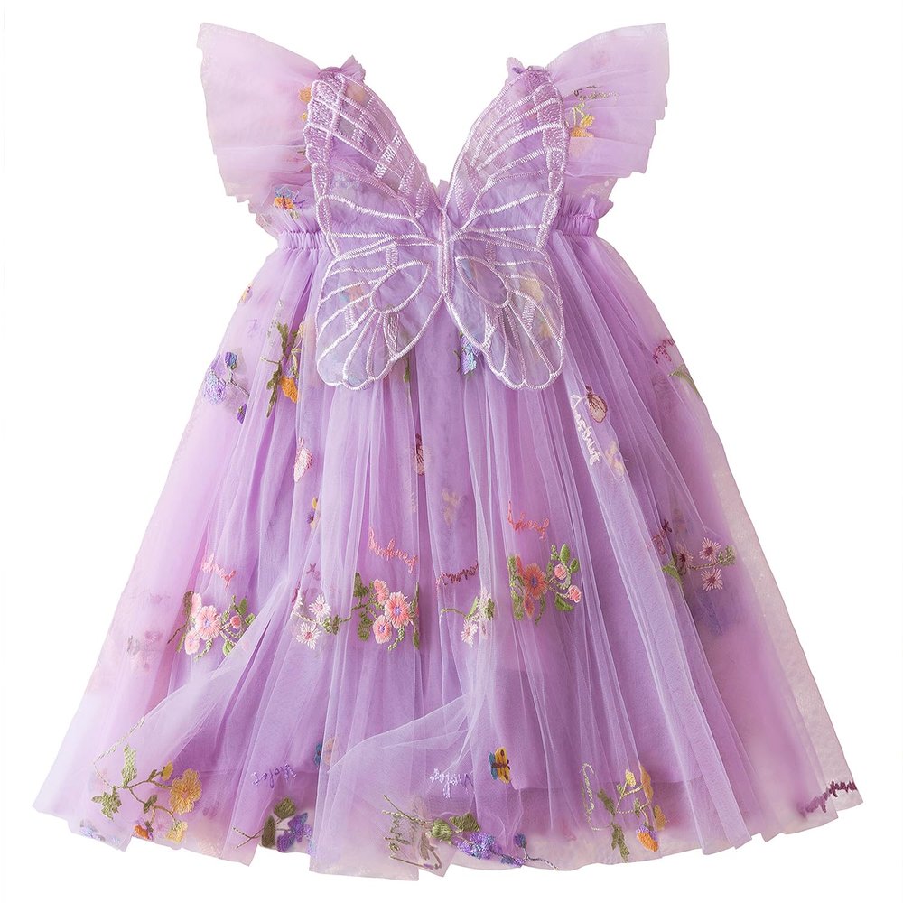 Nileafes Toddler Girl Flower Butterfly Embroidery Tutu Dress Casual Tulle Princess Birthday Dresses Size 90 (1-2 Years, 109-Purple)