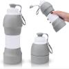 Collapsible Water Bottle, Upgrade Leak-Proof Reusable BPA Free Silicone Sports Bottles, Portable Refillable Water Bottles with Carabiner, Ideal for Travel Hiking Outdoor Camping GymGray view 1