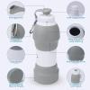 Collapsible Water Bottle, Upgrade Leak-Proof Reusable BPA Free Silicone Sports Bottles, Portable Refillable Water Bottles with Carabiner, Ideal for Travel Hiking Outdoor Camping GymGray view 3