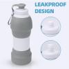 Collapsible Water Bottle, Upgrade Leak-Proof Reusable BPA Free Silicone Sports Bottles, Portable Refillable Water Bottles with Carabiner, Ideal for Travel Hiking Outdoor Camping GymGray view 4