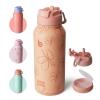 BOTTLE BOTTLE 32 oz Insulated Water Bottle Stainless Steel Sport Water Bottle with Straw Dual-use Lid Design for Gym with Pill Box (yellow flower) view 1