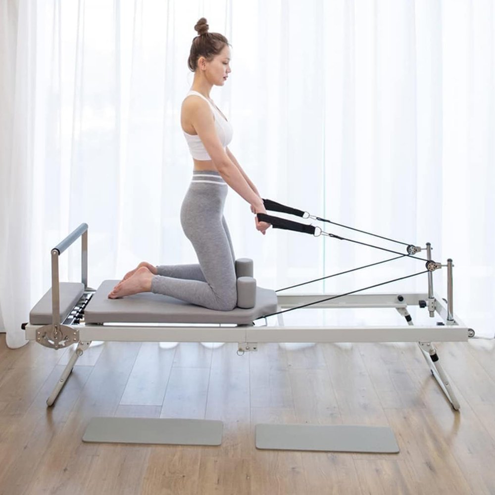 Hlixzoy Foldable Pilates Reformer, Yoga Studio Pilates Core Bed Gym Machine, Suitable for Home Use and Gym Exercise, Suitable for Beginners and Intermediate Users