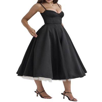 2024 Summer New Super Nice Princess Dress French Mesh Large Swing Halter Dress Female(F,X-Large)