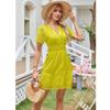 Yazinie Sun Dresses for Women 2024 Short Summer Dress V Neck Hollow Out Ruffled Mini Beach Dress Casual Dresses for Women Yellow view 2