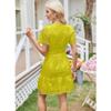Yazinie Sun Dresses for Women 2024 Short Summer Dress V Neck Hollow Out Ruffled Mini Beach Dress Casual Dresses for Women Yellow view 3
