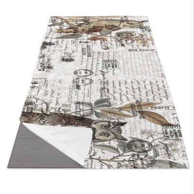 Yoga Mat Towel, Cute Owl on Tree Branches Non Slip Hot Yoga Mat Towels with Corner Pockets, Funny Animal Retro Postmark Soft Sweat Absorbent Yoga Blankets for Hot Yoga Pilates Workout,26"x74"