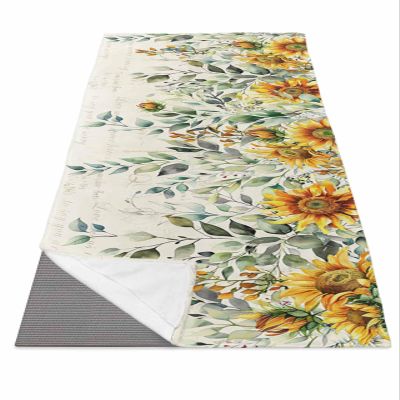 Yoga Mat Towel, Pastoral Sunflower Green Leaf Non Slip Hot Yoga Mat Towels with Corner Pockets, Floral Plant on Retro Letter Soft Sweat Absorbent Yoga Blankets for Hot Yoga Pilates Workout,26"x74"