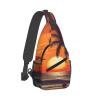 Dwrepo Sling Bag for Women Men Crossbody Bag Sunset Beach Palm Tree Chest Bag Hiking Daypack Fanny Pack Sling Backpack, Black view 2