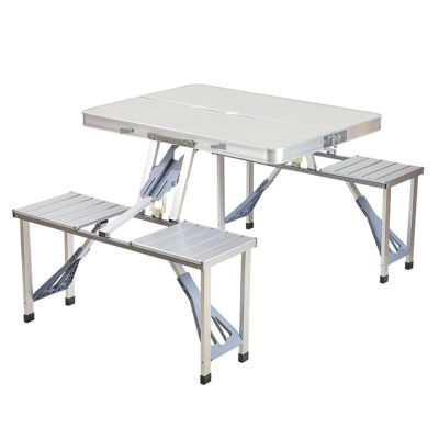 Folding Camping Table Portable Aluminum Folding Table, Integrated Portable Table and Chairs with Carry Handle for Outdoor Indoor Hiking Camp BBQ Beach