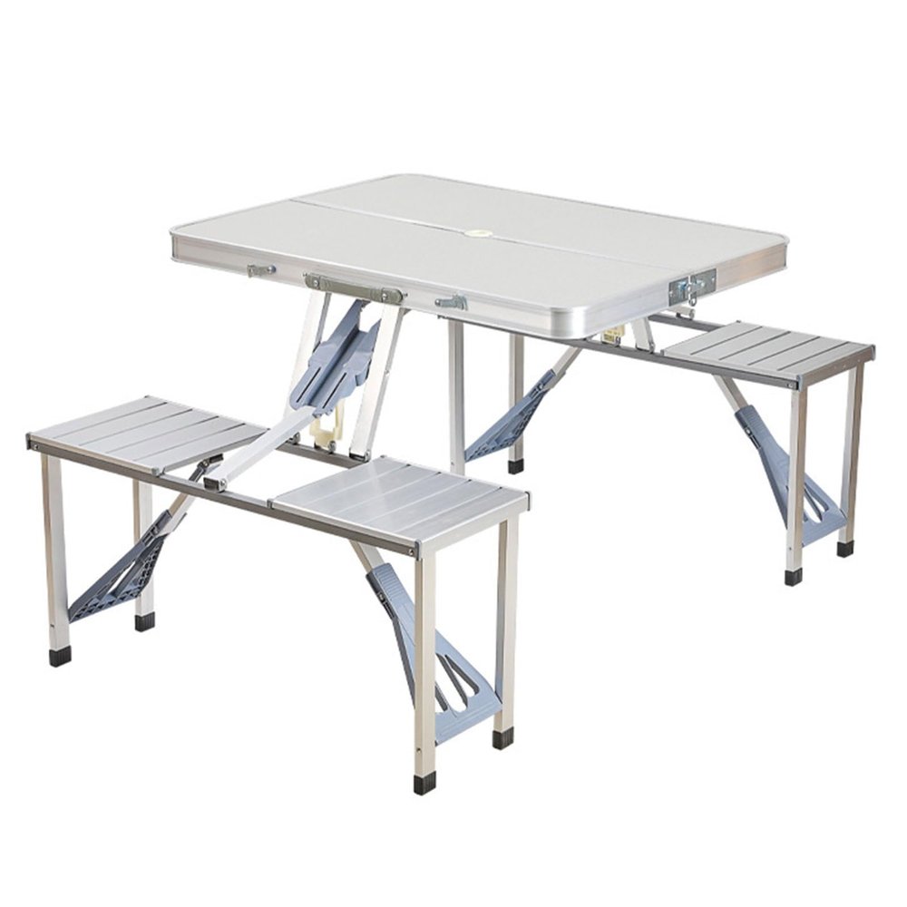 Folding Camping Table Portable Aluminum Folding Table, Integrated Portable Table and Chairs with Carry Handle for Outdoor Indoor Hiking Camp BBQ Beach