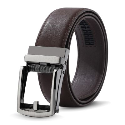 AWAYTR Boys Ratchet Belt for Kids - Black and Brown Leather Belts for Dress Pants Uniform Jeans (80cm,Gunmetal-Coffee)