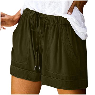 Shorts for Women 2024 Casual Drawstring Summer Shorts with Pockets Plus Size Bermuda Shorts Trendy Beach Shorts Army Green