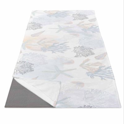 Yoga Mat Towel, Coastal Coral Starfish Jellyfish Non Slip Hot Yoga Mat Towels with Corner Pockets, Summer Ocean Sea Animal Soft Sweat Absorbent Yoga Blankets for Hot Yoga Pilates Workout,26"x74"