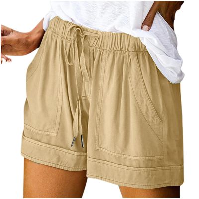 Shorts for Women 2024 Casual Drawstring Summer Shorts with Pockets Plus Size Bermuda Shorts Trendy Beach Shorts Khaki