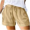 Shorts for Women 2024 Casual Drawstring Summer Shorts with Pockets Plus Size Bermuda Shorts Trendy Beach Shorts Khaki view 3