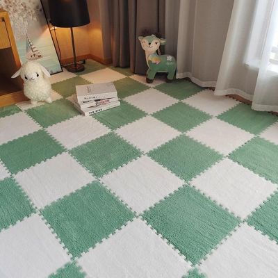 SUZEPER Plush Foam Interlocking Floor Mat with Border, Square Soft Climbing Area Rugs, Exercise Play Mats Floor Tiles for Home Parlor Bedroom(23.6x23.6x0.39in 10 Tiles, Green+White)