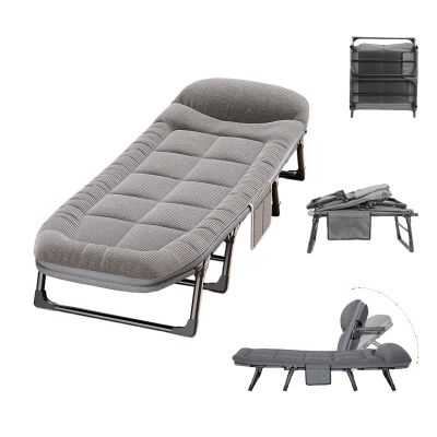 Portable Folding Bed with Mattress, Corduroy Good Load-Bearing Thickened Metal Fittings, Fold Out Bed, for Camping Tent Office Outdoor(190 * 66CM)