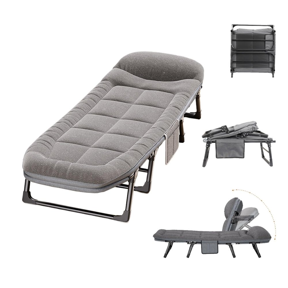 Portable Folding Bed with Mattress, Corduroy Good Load-Bearing Thickened Metal Fittings, Fold Out Bed, for Camping Tent Office Outdoor(190 * 66CM)