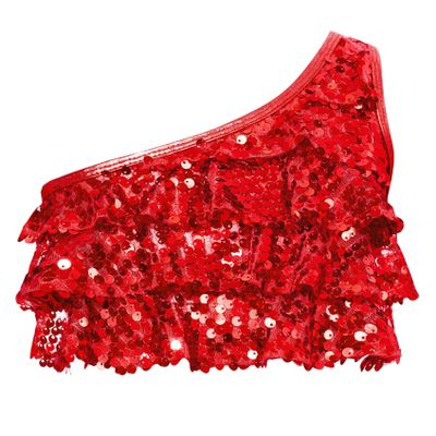 Sinleey Kids Girls Sparkly Sequins Metallic Crop Tops for Jazz Hip Hop Disco Party Performance Fancy Dress Up Red 4 Years