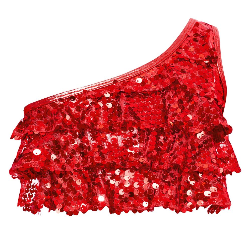 Sinleey Kids Girls Sparkly Sequins Metallic Crop Tops for Jazz Hip Hop Disco Party Performance Fancy Dress Up Red 4 Years