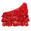 Sinleey Kids Girls Sparkly Sequins Metallic Crop Tops for Jazz Hip Hop Disco Party Performance Fancy Dress Up Red 4 Years view 1