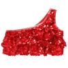 Sinleey Kids Girls Sparkly Sequins Metallic Crop Tops for Jazz Hip Hop Disco Party Performance Fancy Dress Up Red 4 Years view 3