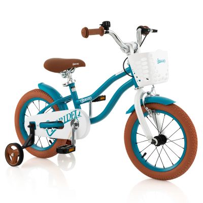 BABY JOY Kids Bike, 12 Inch Boys Girls Bike for 3-4 Years Old w/Training Wheels, Adjustable Seat, Removable Basket, Handbrake and Coaster Brake, Kids Bicycle (Turquoise)
