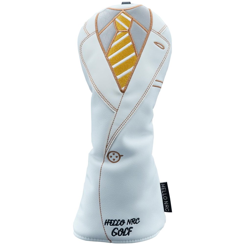 Gbourly Embroidery Pattern Suit Golf Club 3 5 Fairway Wood Head Cover Thick PU Leather and Soft Lining Clubs Headcovers, White