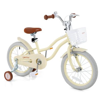 BABY JOY Kids Bike, 16 Inch Boys Girls Bike for 4-7 Years Old w/Training Wheels, Adjustable Seat, Removable Basket, Handbrake and Coaster Brake, Kids Bicycle (Light Yellow)