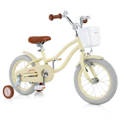 BABY JOY Kids Bike, 12 14 16 18 Inch Boys Girls Bike for 3-8 Years Old w/Training Wheels, Adjustable Seat, Removable Basket, Handbrake & Coaster Brake, Kids Bicycle-Multicolor (14 Inch, Yellow)