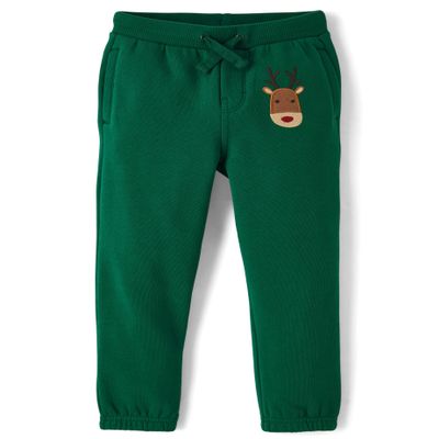 Gymboree,and Toddler Fleece Jogger Sweatpants,Green Reindeer,3T