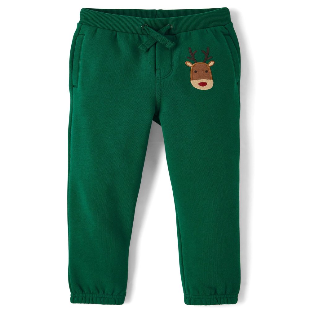 Gymboree,and Toddler Fleece Jogger Sweatpants,Green Reindeer,3T
