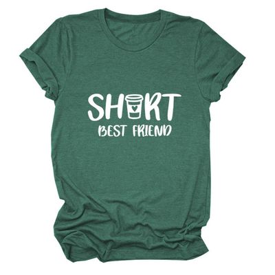Women Short/Tall Best Friend Matching Shirts Funny Graphic Tees Summer Short Sleeve Crewneck Tops (Sold Separately)