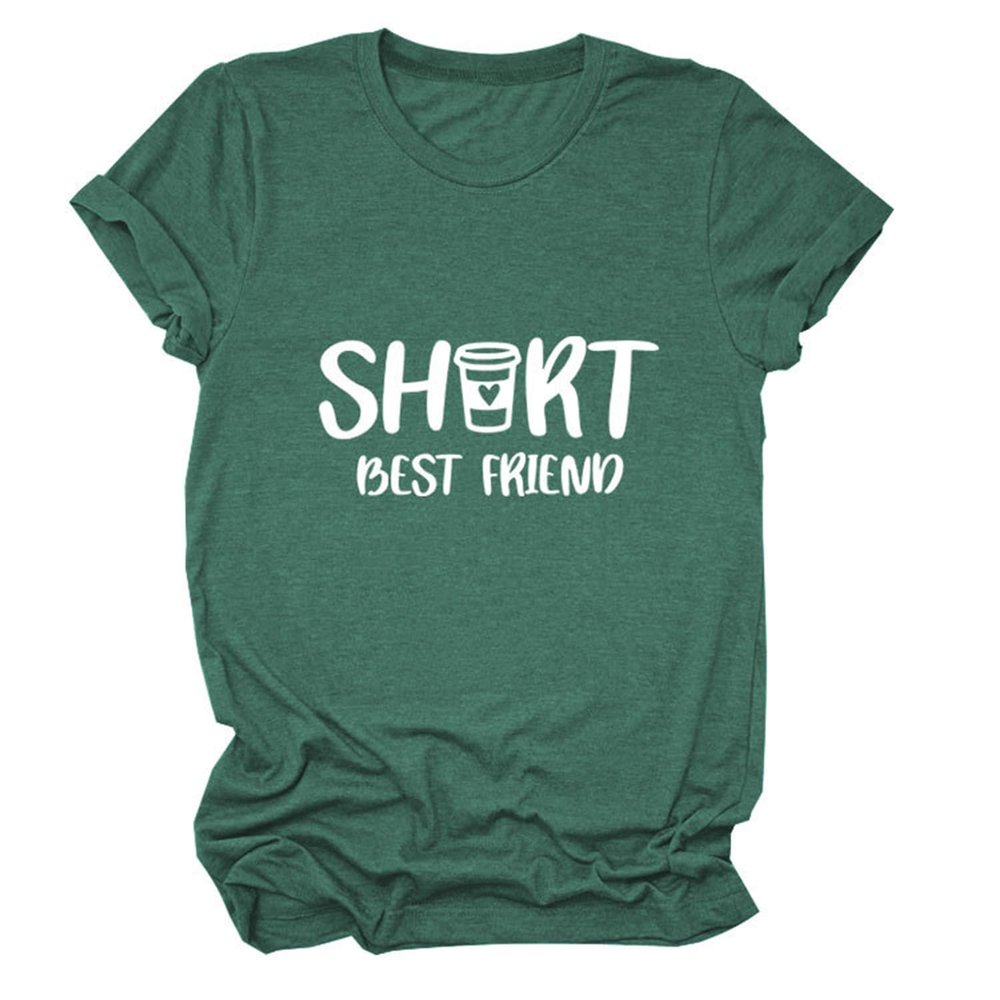 Women Short/Tall Best Friend Matching Shirts Funny Graphic Tees Summer Short Sleeve Crewneck Tops (Sold Separately)