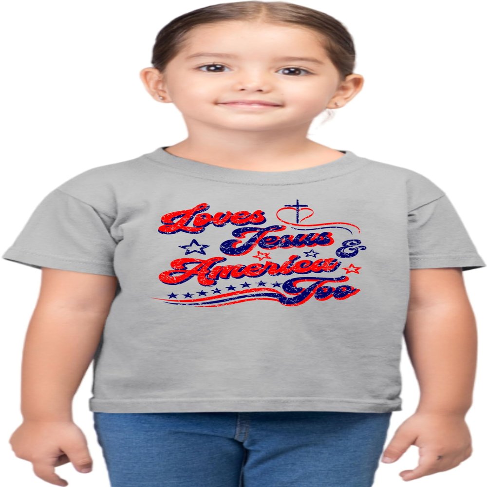 3T Oxford Toddler Distressed Loves Jesus & America Too USA July 4th Toddler T-Shirt