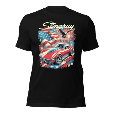 C3 Sports Car Graphic t-Shirt American Flag Patriotic Bald Eagle Stars n Stripes Vette Stingray Tees
