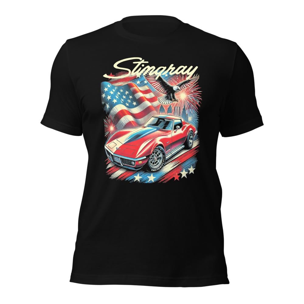 C3 Sports Car Graphic t-Shirt American Flag Patriotic Bald Eagle Stars n Stripes Vette Stingray Tees
