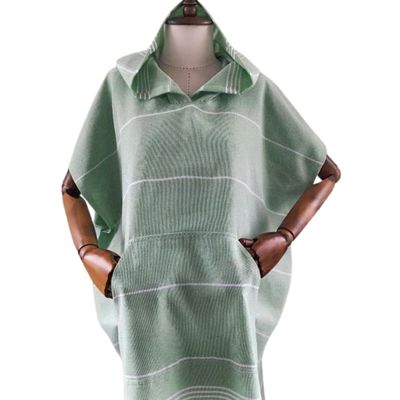 CHIMARIVA Hooded Beach Poncho, Handmade Personalized Turkish Cover Up, Customizable Unisex Surf Hoodie, Hooded Bath Towel for Adults, Quick Dry Cotton, Lightweight, Sand Proof Beachwear (Green)
