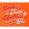 5X-Large Orange Mens Distressed Loves Jesus & America Too USA July 4th T-Shirt view 4
