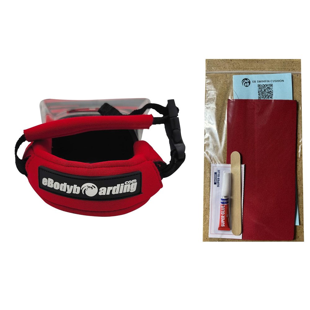 eBodyboarding Heel Pad+Fin Cinch Combo Pack-Red