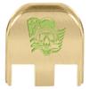 NDZ Performance Slide Back Plate for Glock Gen 5 Models 17 19 19X 22 23 26 27 34 45 47  9mm/.40  Laser Engraved Brass  Skull Helmet Knife Flag, Light Green Fill  Made in USA view 1