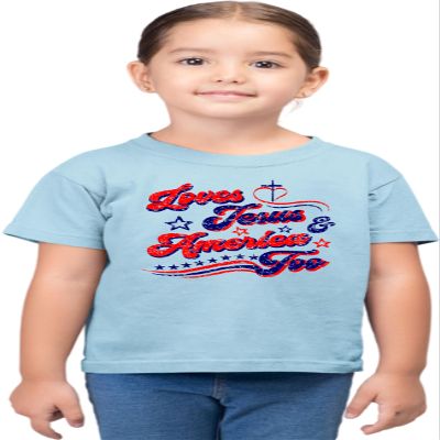 3T Light Blue Toddler Distressed Loves Jesus & America Too USA July 4th Toddler T-Shirt