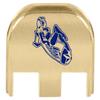 NDZ Performance Slide Back Plate for Glock Gen 5 Models 17 19 19X 22 23 26 27 34 45 47  9mm/.40  Laser Engraved Brass  Bomb Pinup Girl 1, Dark Blue Fill  Made in USA view 1