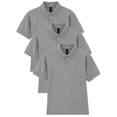 Gildan Youth DryBlend Short Sleeve Polo, Style G8800B, 3-Pack, Sport Grey, Small